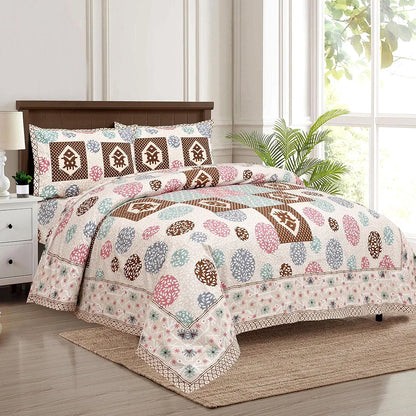 Kuber Industries Double Bedsheet with 2 Pillow Covers 186 TC Premium Cotton Cream