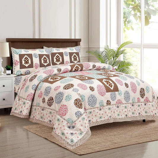 Kuber Industries Double Bedsheet with 2 Pillow Covers 186 TC Premium Cotton Cream