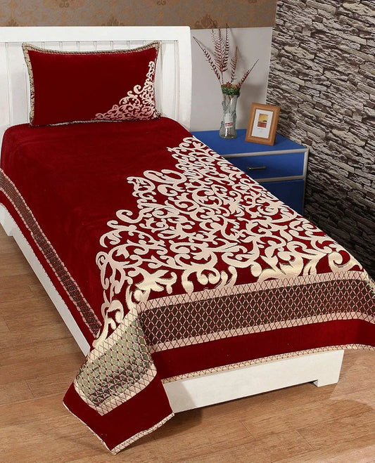 Fresh From Loom Chenille Floral 500 TC Heavy Bedsheet for Single Bed Size Maroon Color with 1 Pillow Cover