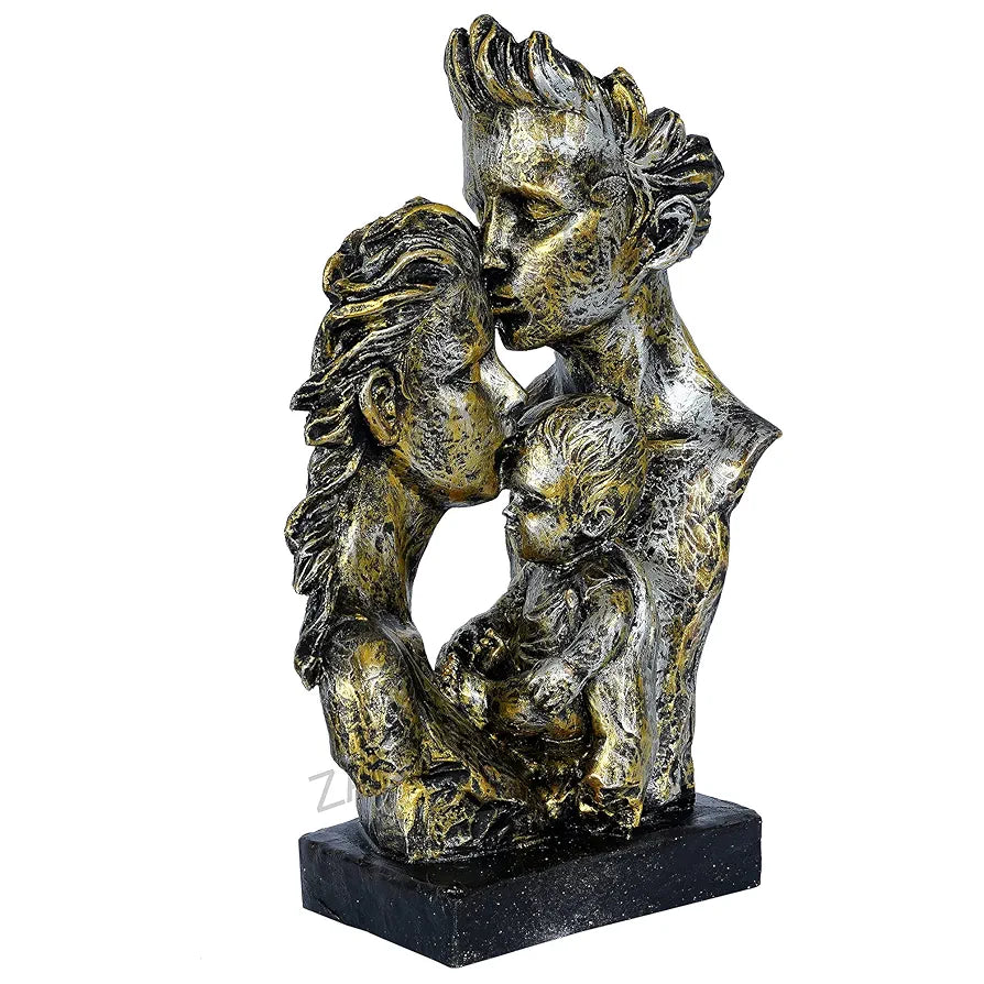Zart Mother & Father With Child Love Statue Showpiece For Home Decor Copper
