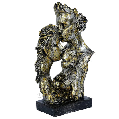 Zart Mother & Father With Child Love Statue Showpiece For Home Decor Copper