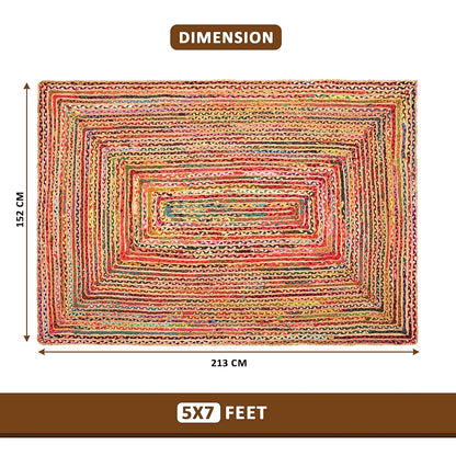 Kuber Industries 5x7 Feet Anti-Skid Satranji Doubling Jute Rug & Carpet for Home & Bedroom Pink