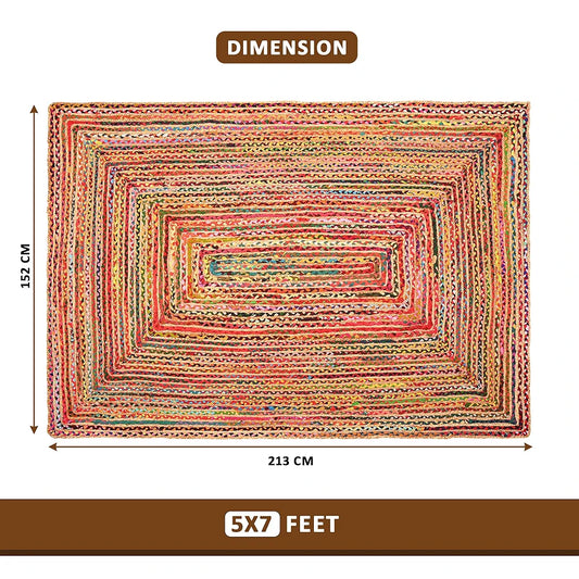 Kuber Industries 5x7 Feet Anti-Skid Satranji Doubling Jute Rug & Carpet for Home & Bedroom Pink