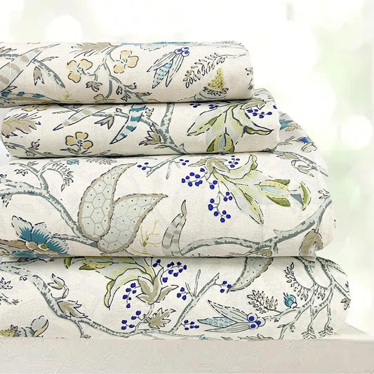 Sajavat Home 100% Pure Cotton King Size Floral Bedsheet Set with 2 Pillow Covers Colour Beige Anokhi