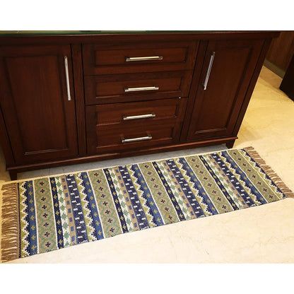 The Home Talk Handmade Cotton Carpets Tribal Contemporary Decorator Bedside Runner Beige