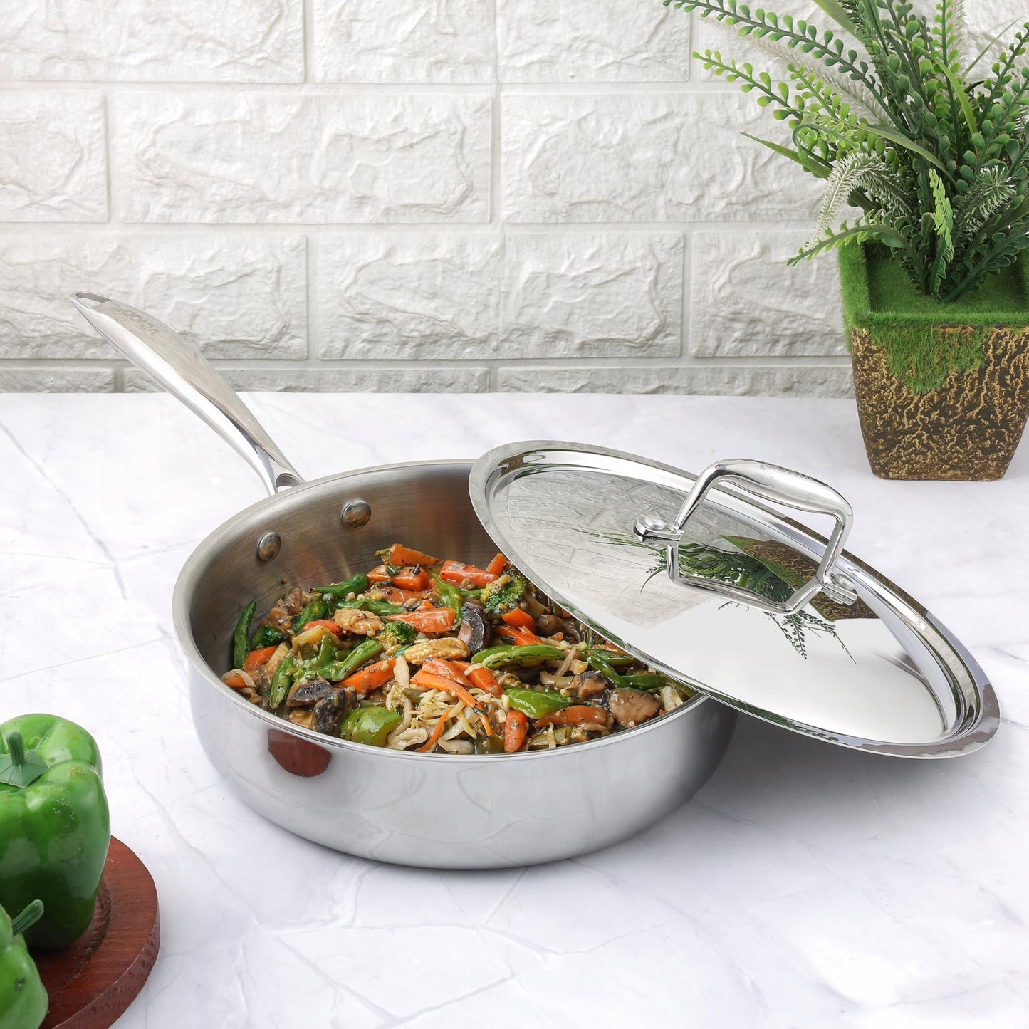 Cello Armour Induction Base Tri-ply Fry Pan With Stainless Steel Lid Flame Proof | Durable & Rust-resistant