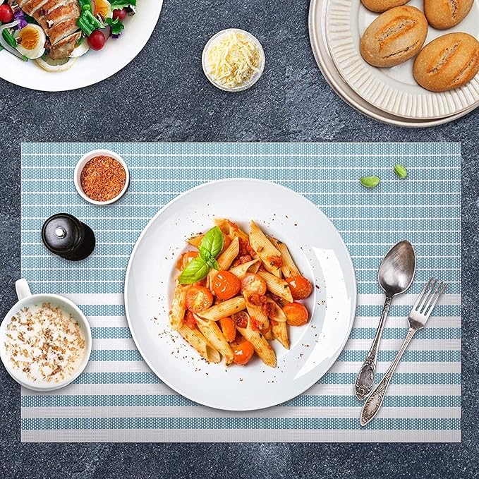 Pepplo PVC Placemats Placemats for Dining Table Set of 6 Sky Blue Line (PLC10E6)