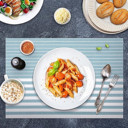 Pepplo PVC Placemats Placemats for Dining Table Set of 6 Sky Blue Line (PLC10E6)