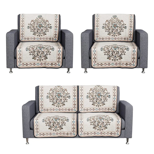 Kuber Industries Sofa Cover Net 2+1+1 Seater Sofa Slip Cover Set Flower Digital Embroidery Print-730 Green