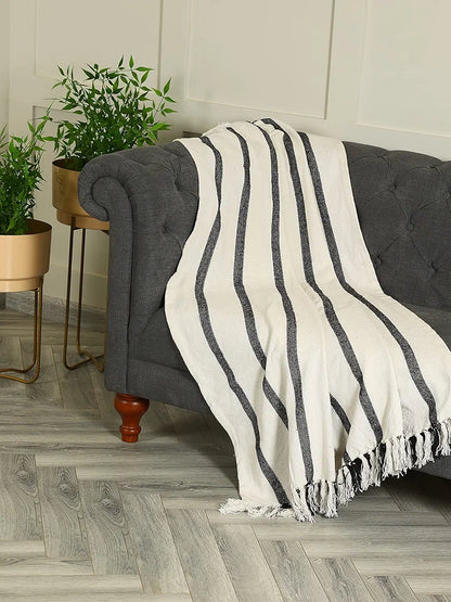Sashaa World Striped Throw Blanket Colour Natural & Black