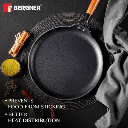 Bergner Odin 28 Cm Cast Iron Dosa Tawa With Wooden Coated Handle
