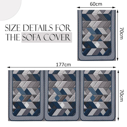Kuber Industries Set of 16 Velvet Anti-Skid Sofa Cover 5-Seater with Arm Cover Triangular-Grey & Blue