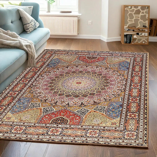 ishro home 3D Jet Multi Printed Carpet Rug Runner and Carpets for Bedroom Colour Royal Zari 4x6 Feet
