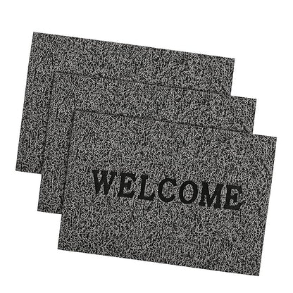 Kuber Industries Anti-Slip Welcome Print Grass Door Mats for Home Grass Cut Grey Colour