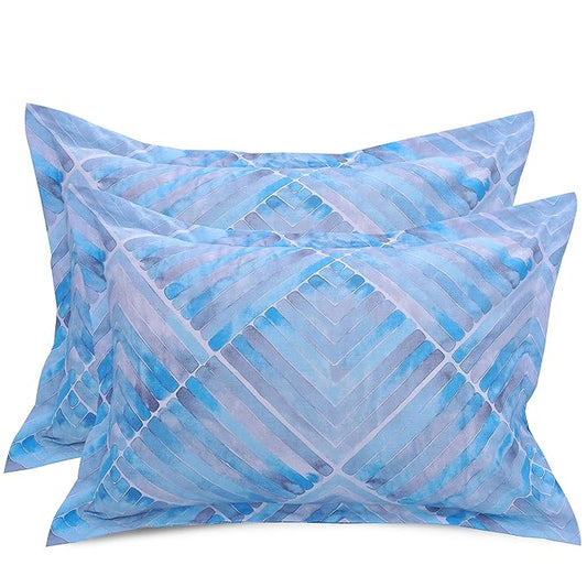 Huesland by Ahmedabad Cotton 144 Tc Cotton King Size Bedsheet With 2 Pillow Covers | Grey, Blue & White