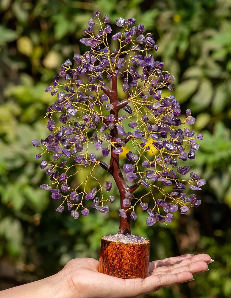 HindCraft Amethyst Chakra Crystal Tree Golden Wire 10-12 inch