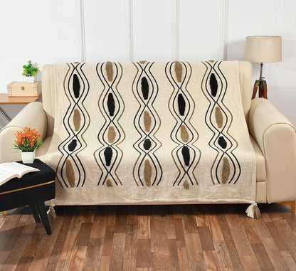 Sashaa World Chic Beige Black Patterned Cotton Throw Colour Beige/Black/Natural
