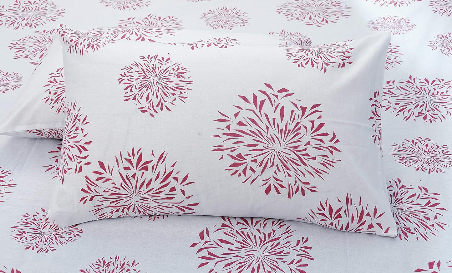 Huesland by Ahmedabad Cotton 144 Tc Cotton Pillow Cover Set of 2 | White | Mauve Print