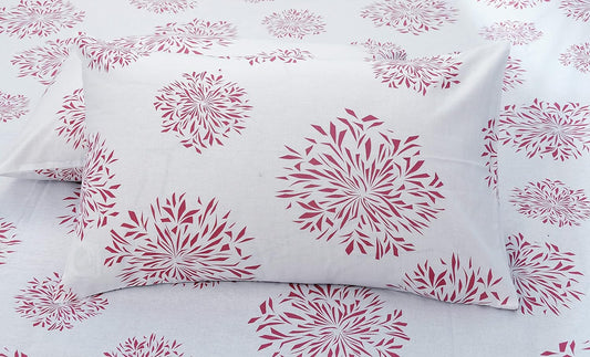 Huesland by Ahmedabad Cotton 144 Tc Cotton Pillow Cover Set of 2 | White | Mauve Print