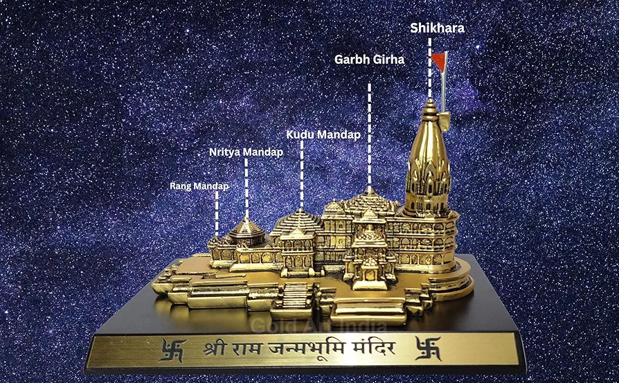 Gold Art India Ram Mandir Ayodhya Gold Plated Matte Minature Large