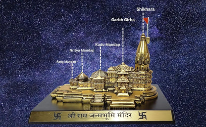 Gold Art India Ram Mandir Ayodhya Gold Plated Matte Minature Large