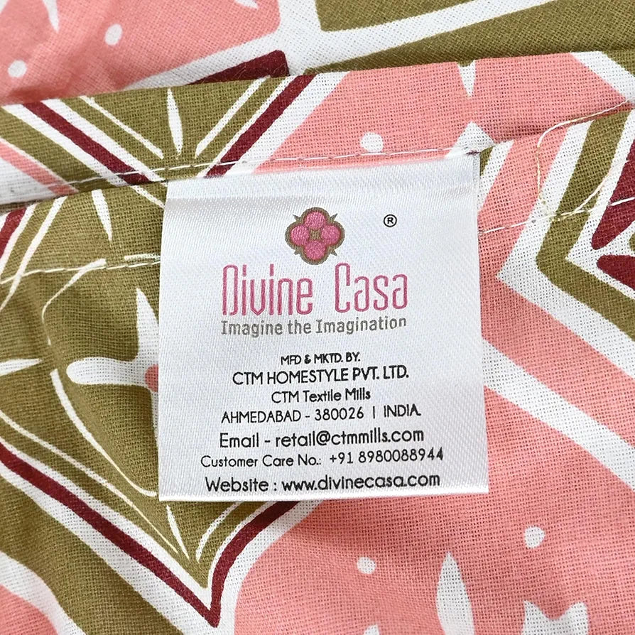 Divine Casa Pure Cotton Single Bed Printed Bedsheet with 1 Pillow Covers Nordic Hexa Pattern Colour Blush & Olive