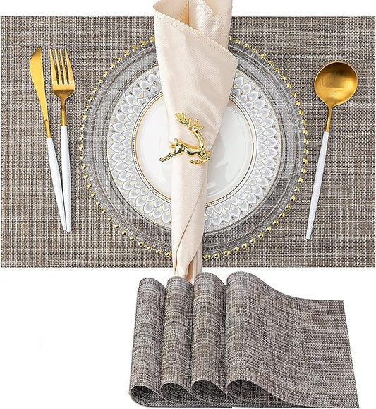 Spatlus Place Mats PVC Set Table Placemats Set Heat Insulation Top Dining Table Brown Set of 4