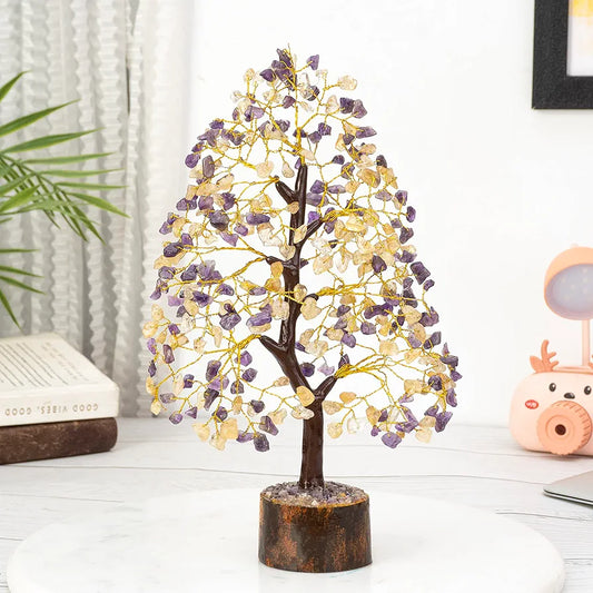 HindCraft Amethyst & Citrine Crystal Tree Golden Wire 10-12 inch
