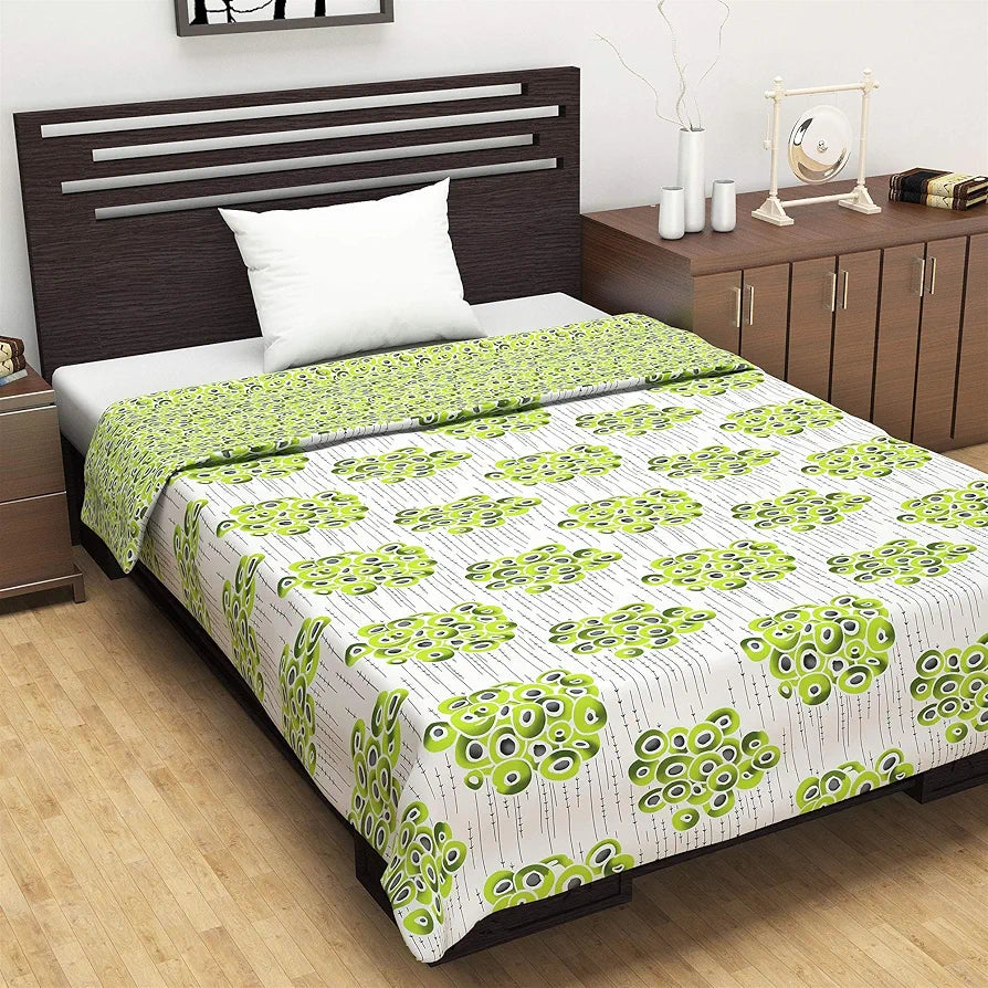 Divine Casa 120 GSM Microfiber Reversible Dohar Single Bed Size Jaipuri Printed Soft Lightweight AC Living Room Summer Blanket Colour Peppermint