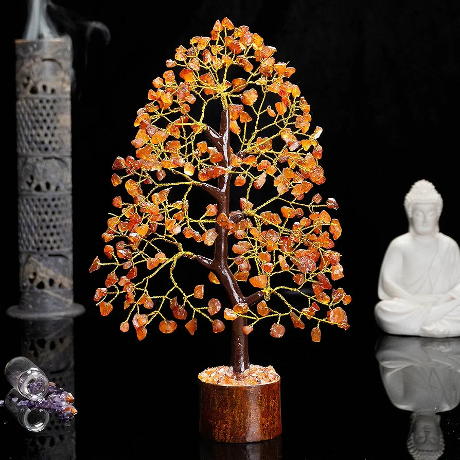 HindCraft Carnelian Chakra Crystal Tree Good Luck Golden Wire 10-12 inch