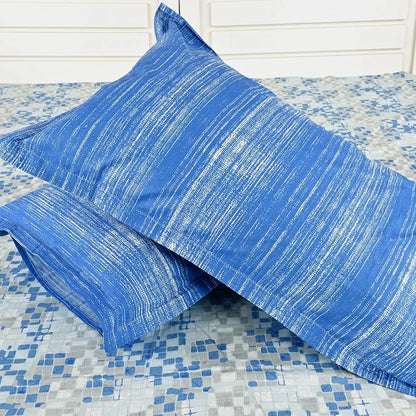 Divine Casa 144 TC 100% Pure Cotton Queen Size Double Bed Bedsheet with 2 Pillow Covers  Geometric Pixel Colour Blue White