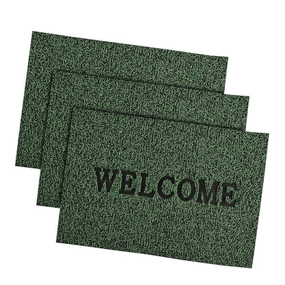 Kuber Industries Anti-Slip Welcome Print Grass Door Mats for Home Green