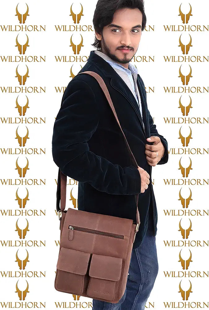 WildHorn® Leather 11 inch Sling Messenger Bag for Men I Multipurpose Crossbody Bag I Travel Bag with Adjustable Strap I Utility Bag I DIMENSION : L-11 inch W-3 inch H-12 inch