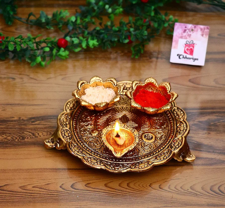 Chhariya Crafts Pooja Thali With Diya for Home and Office Temple