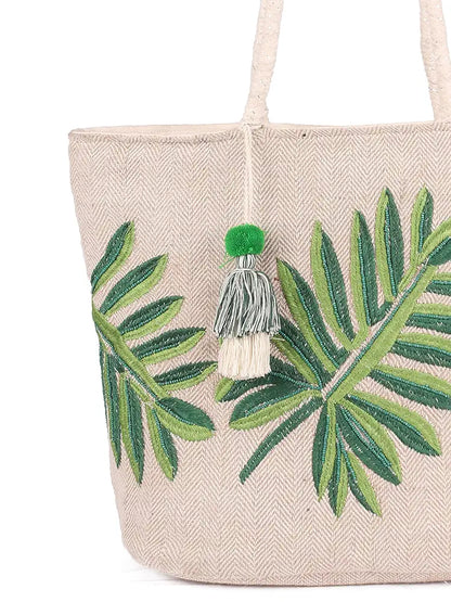 Astrid Women's Embroidered Leaf Tote Bag