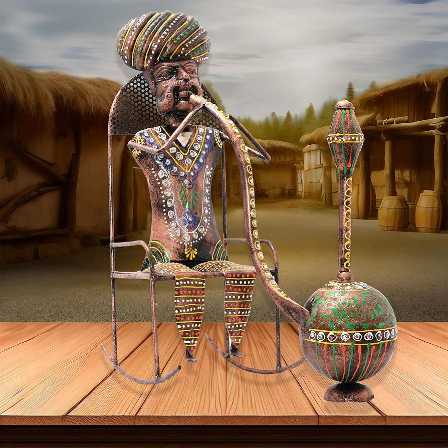 Kraftskala Ethinc Villager on Chair 16 inch Large Metal Decor Showpiece