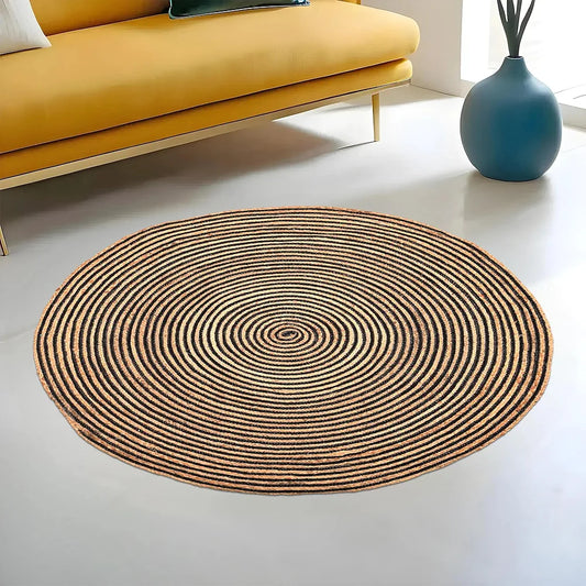 Kuber Industries 3x3 Feet Round Jute Rug & Carpet for Home Bedroom Spirals Beige