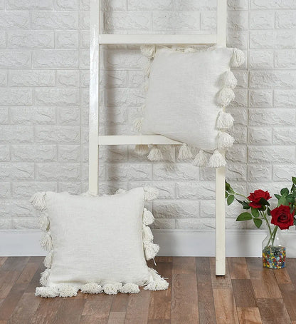 Homadorn Luxury Cotton Handmade Decorative Boho Throw Pillow Covers Colour White