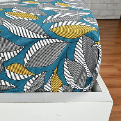 Divine Casa Floret 100% Cotton Double Fitted Bedsheet 144 TC Colour Woody Petals