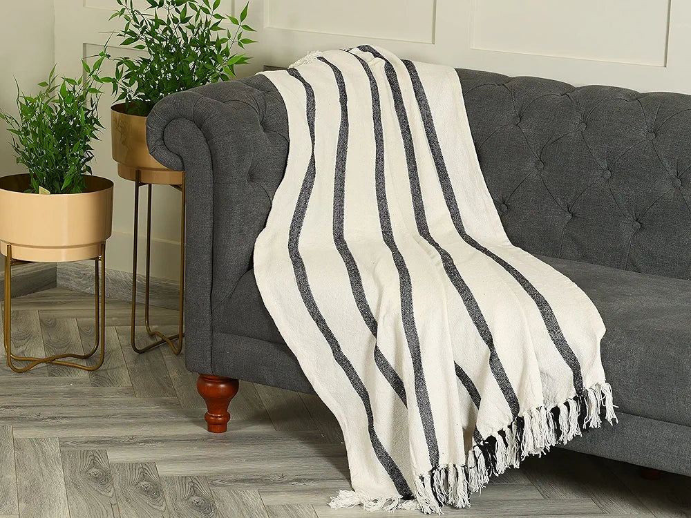 Sashaa World Striped Throw Blanket Colour Natural & Black
