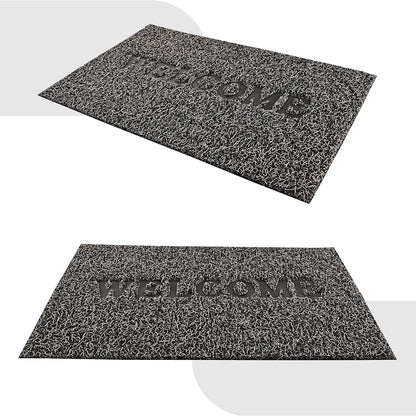 Kuber Industries Anti-Slip Welcome Print Grass Door Mats for Home Grass Cut Grey Colour