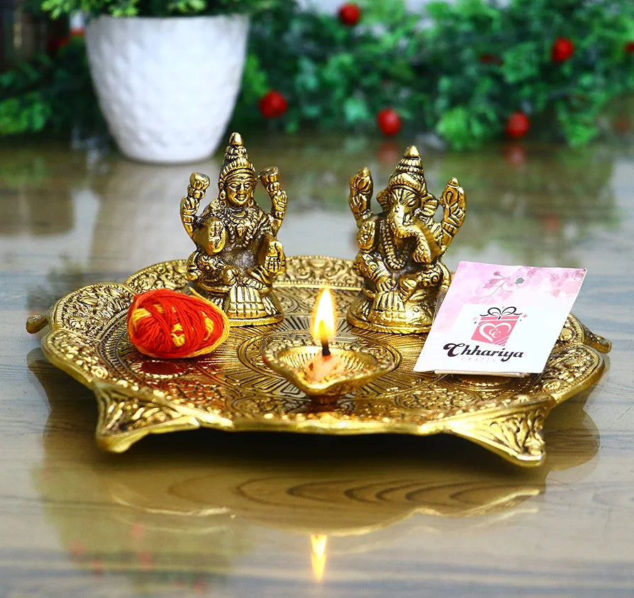Chhariya Crafts Laxmi Ganesh With Pooja Thali and Deepak
