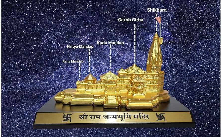 Gold Art India Ram Mandir Ayodhya Gold Plated Matte 24 Karat Minature  Large