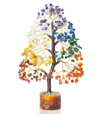 Zaicus Seven Chakra Crystal Tree of Life Stone Fortune Feng Shui Bonsai Golden Wire 10-12 Inch