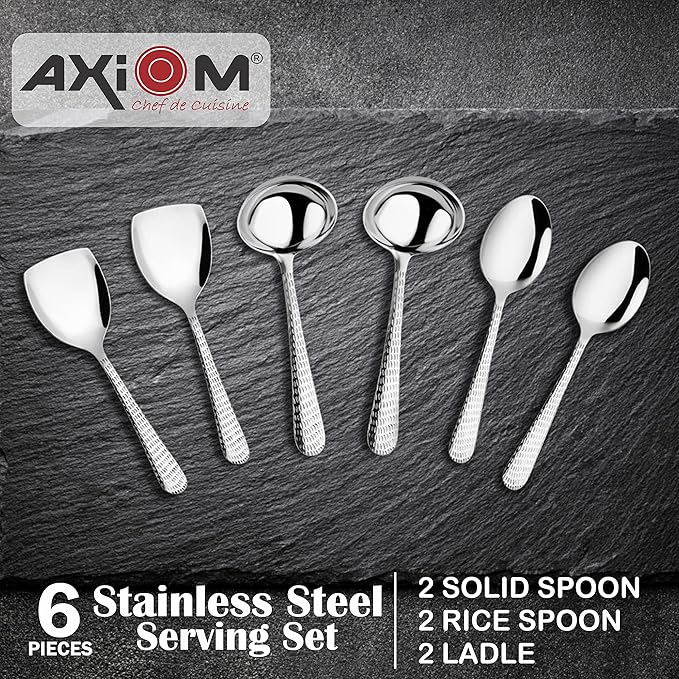 Axiom Serving Tools Stainless Steel 6 Piece Heavy Gauge Non-Stick Set Spoon for Serving