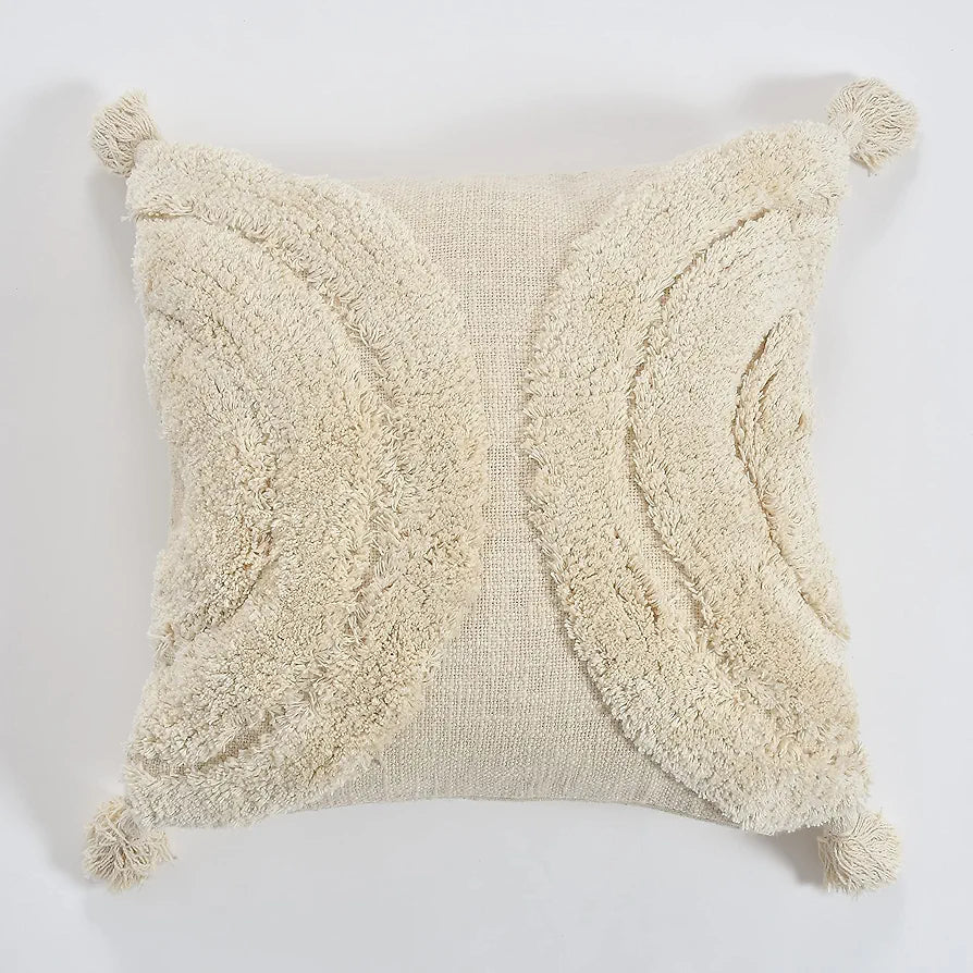 Homadorn Luxury Cotton Handmade Decorative Boho Throw Tufted Pillow Covers Off White