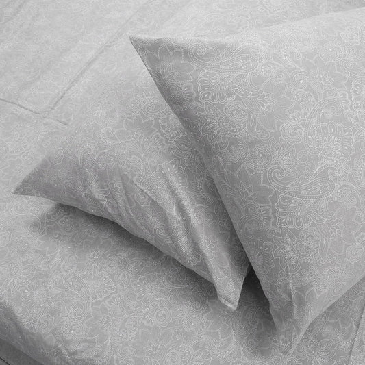 Huesland by Ahmedabad Cotton 186 TC Cotton Pillow Cover Set of 2 | Grey & White