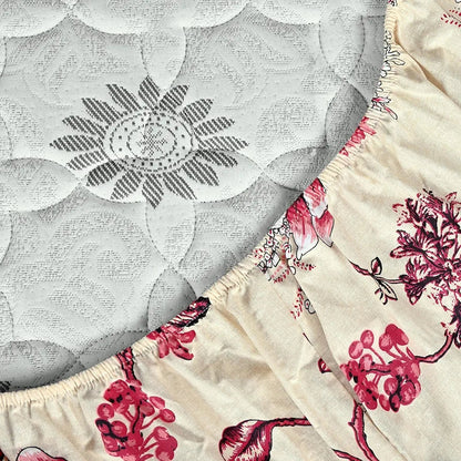 Divine Casa Floret 100% Cotton Double Fitted Bedsheet 144 TC Colour Summer Fern