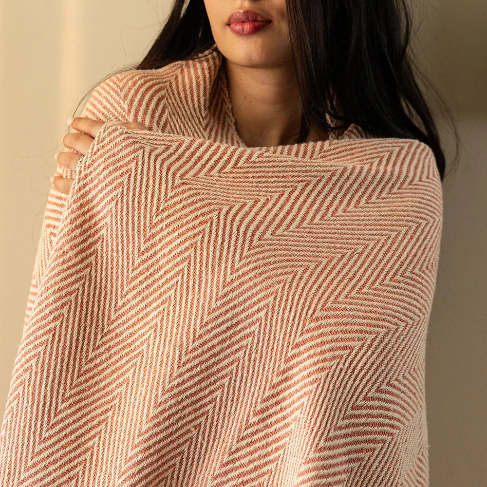 Sashaa World Striped Chevron Throw Blanket Colour Blush Pink