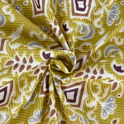 Divine Casa 144 TC 100% Pure Cotton Single Bedsheet with 1 Pillow Cover Ikat Diamond Print Colour Mustard Yellow